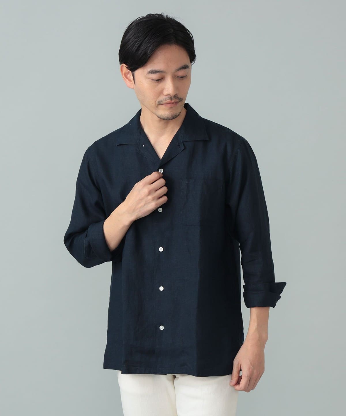 BEAMS F（ビームスF）リネン ソリッド オープンカラーシャツ（シャツ