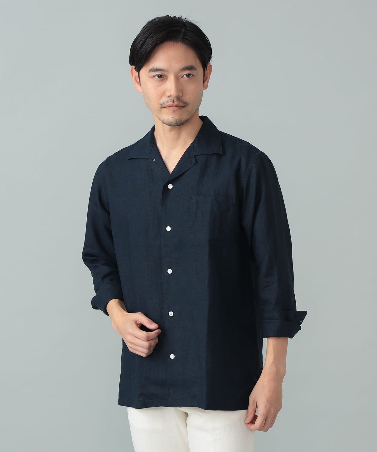 BEAMS F（ビームスF）リネン ソリッド オープンカラーシャツ（シャツ
