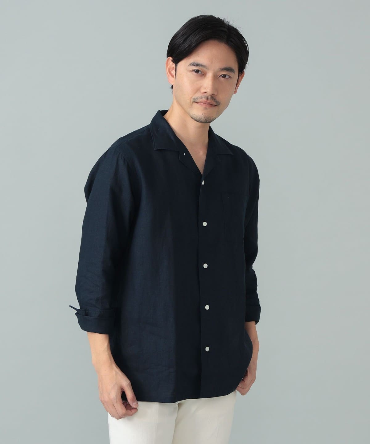 BEAMS F（ビームスF）リネン ソリッド オープンカラーシャツ（シャツ