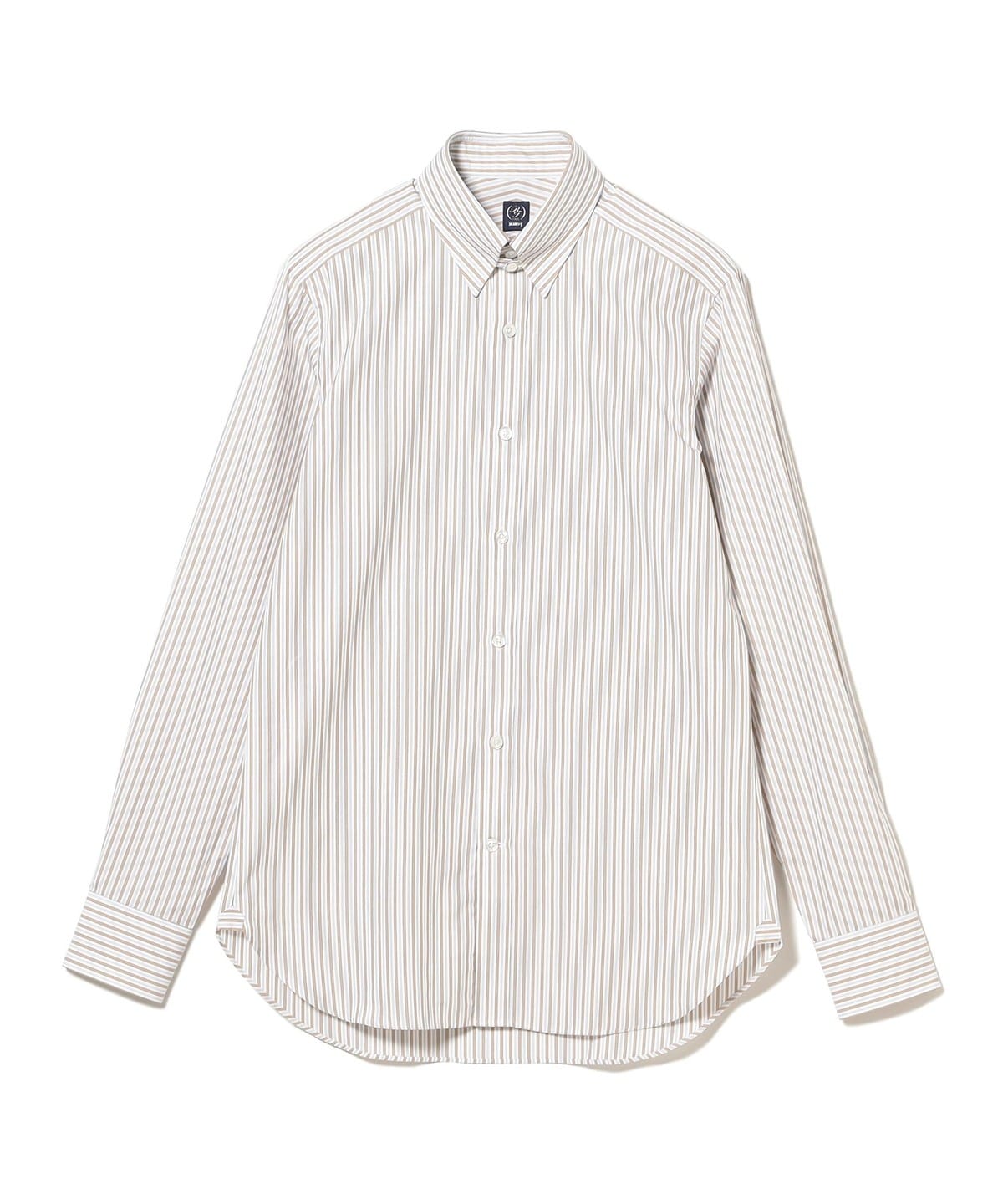 BEAMS F（ビームスF）コットン ベージュストライプ タブカラーシャツ 