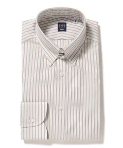 コットン ベージュストライプ タブカラーシャツ