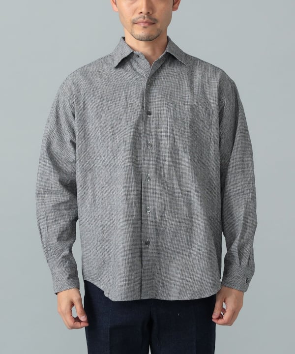 リネンコットン ハウンドトゥース ビックシャツ Model：H176cm　Size：M