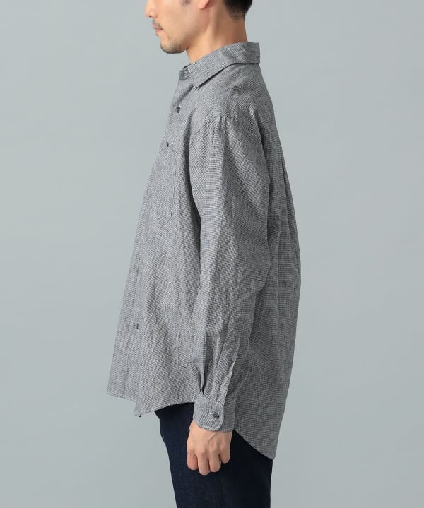 リネンコットン ハウンドトゥース ビックシャツ Model：H176cm　Size：M