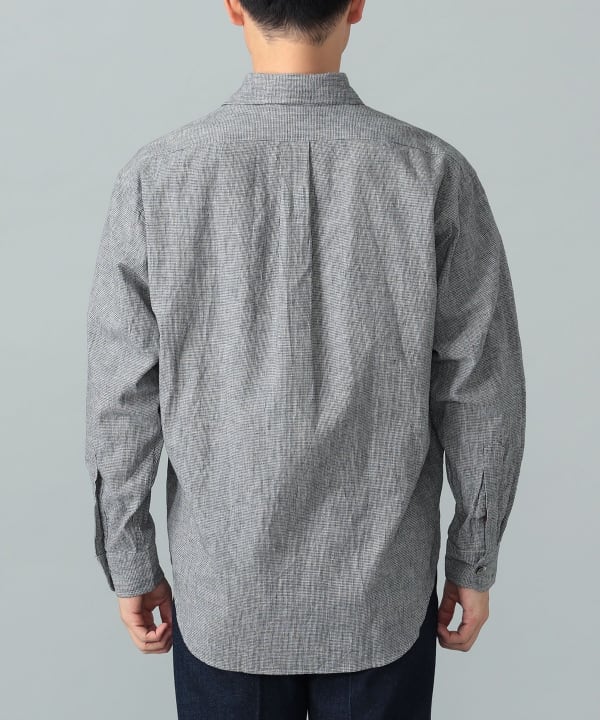 リネンコットン ハウンドトゥース ビックシャツ Model：H176cm　Size：M