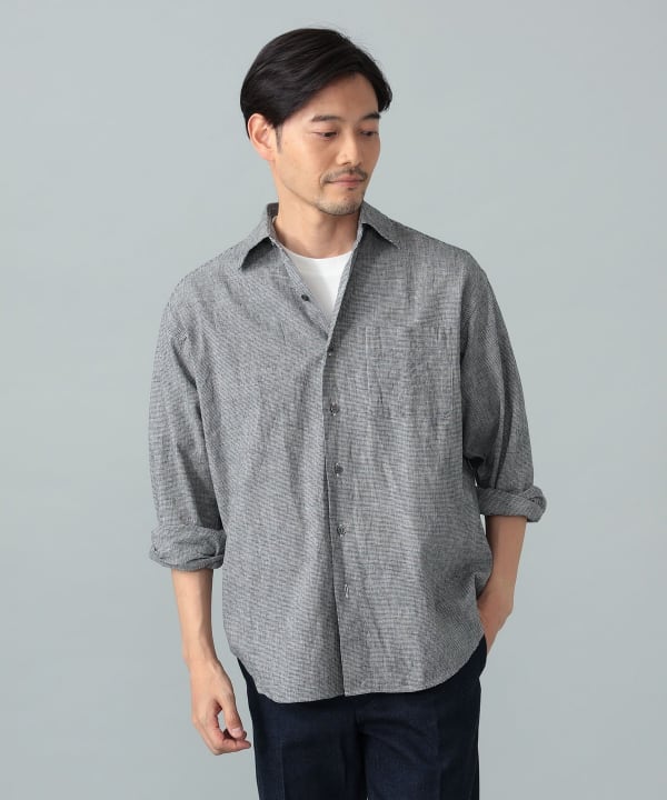 リネンコットン ハウンドトゥース ビックシャツ Model：H176cm　Size：M