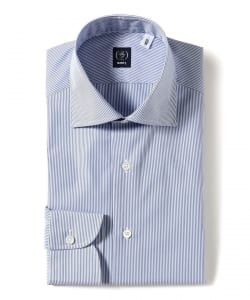 コットン サックスブルー ストライプ ワイドカラーシャツ