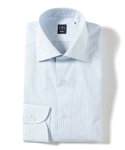 コットン ブルー マルチストライプ ワイドカラーシャツ