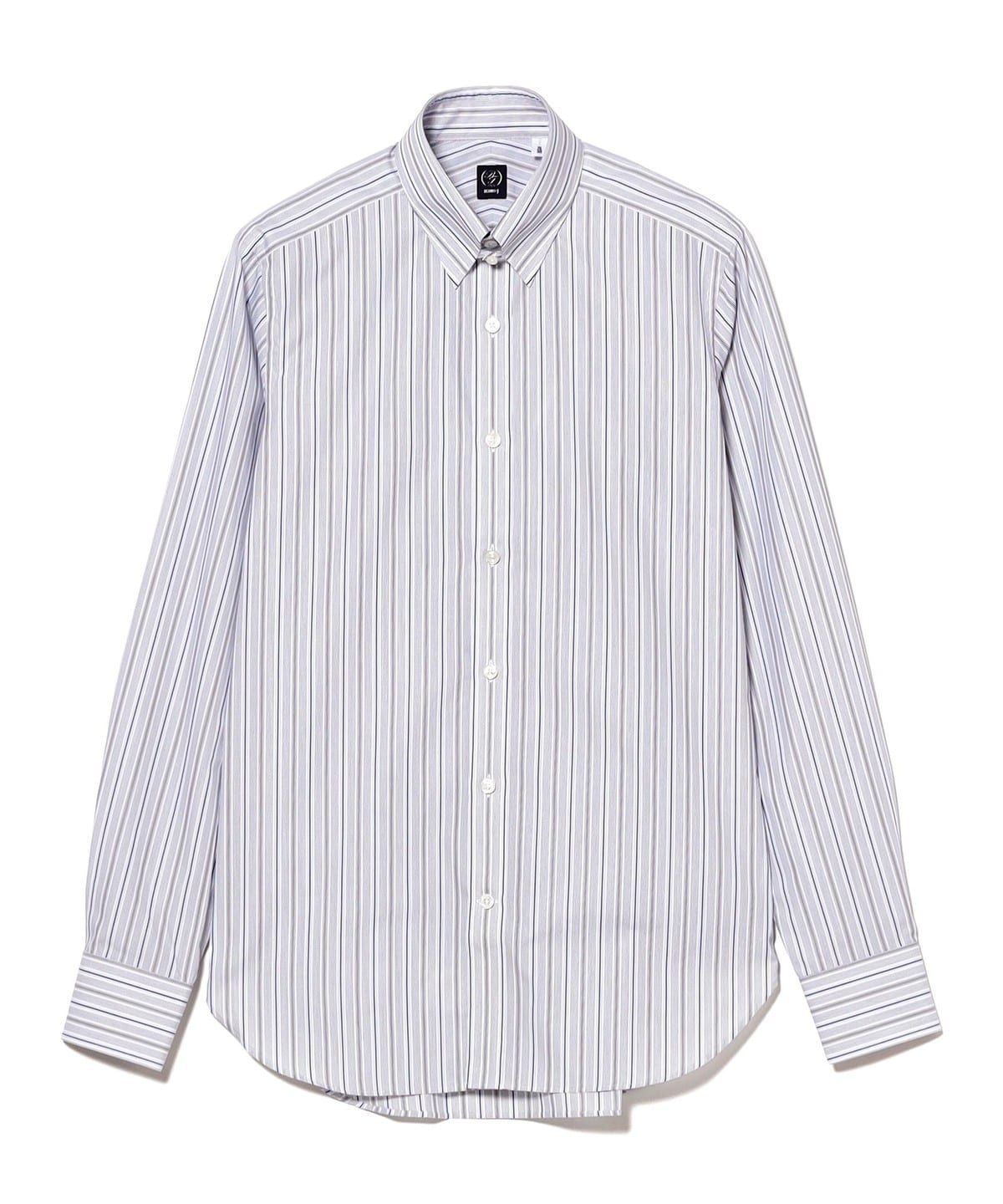 BEAMS F（ビームスF）コットン ブルー マルチストライプ タブカラー