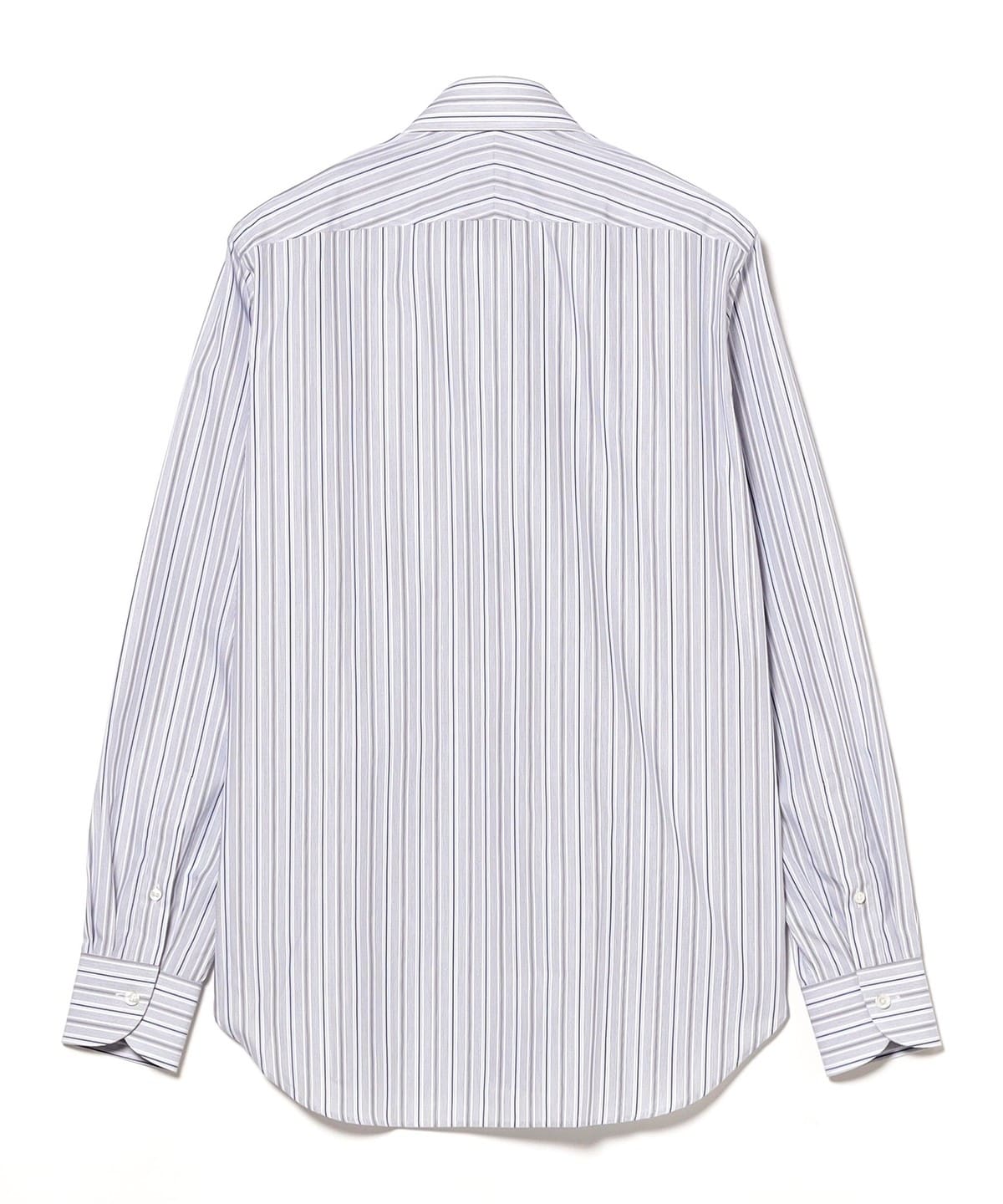 BEAMS F（ビームスF）コットン ブルー マルチストライプ タブカラー