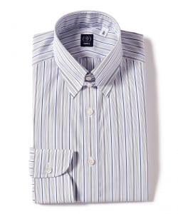 コットン ブルー マルチストライプ タブカラーシャツ