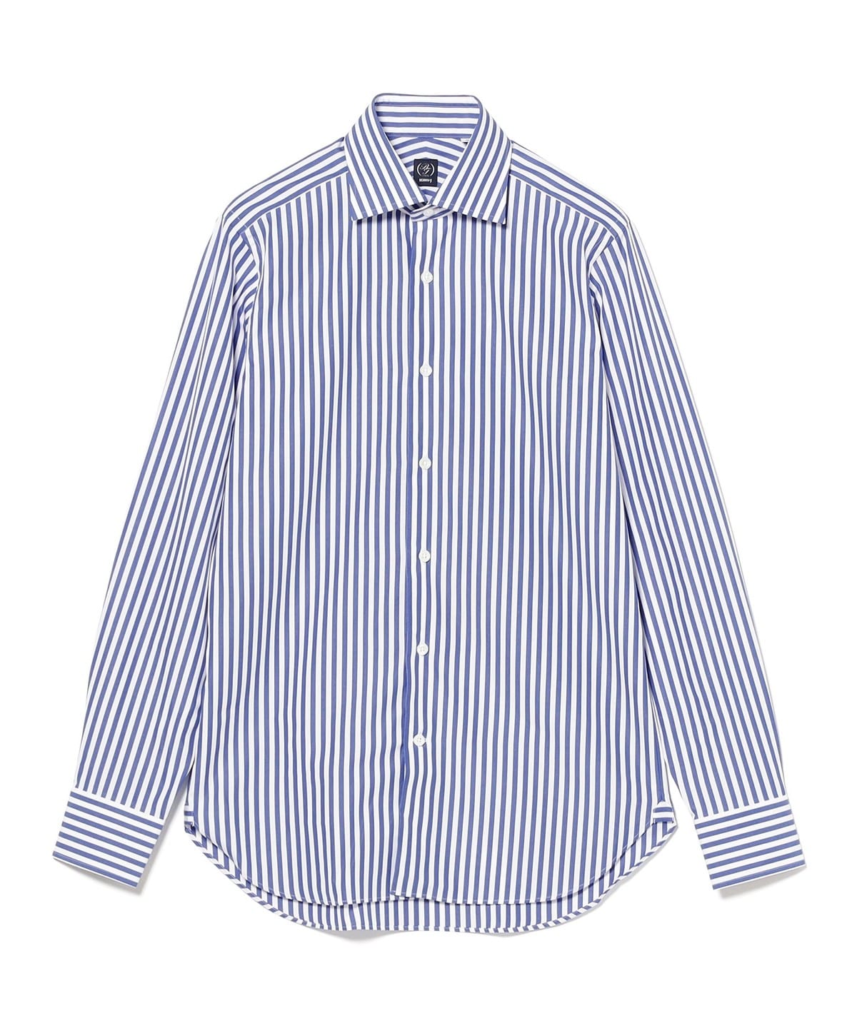 BEAMS F（ビームスF）コットン ブルー ストライプ ワイドカラーシャツ