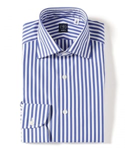 コットン ブルー ストライプ ワイドカラーシャツ