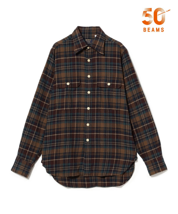 【別注】Drake’s × BEAMS F / コットン フランネル ダブルポケット シャツ