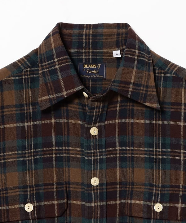 【別注】Drake’s × BEAMS F / コットン フランネル ダブルポケット シャツ