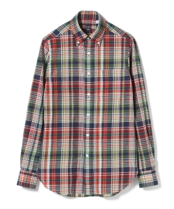 ▲BEAMS F / レッド マドラスチェック ボタンダウンシャツ