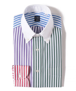 ▲BEAMS F / クレイジーパターンストライプ ボタンダウンシャツ