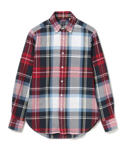 ▲BEAMS F / ブルー マドラスチェック ボタンダウンシャツ