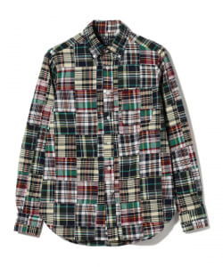 BEAMS F / パッチワーク マドラスチェック ボタンダウンシャツ