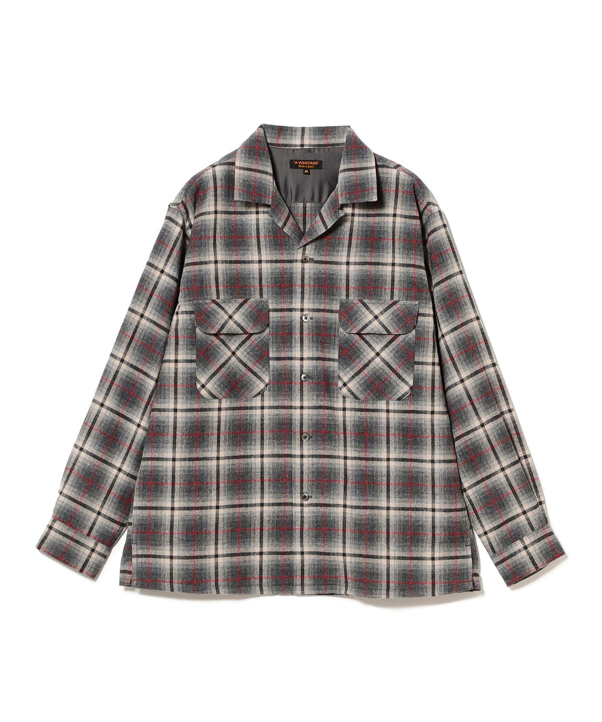 *A VONTADE ア ボンタ―ジ / ウールナイロン チェック柄 オープンカラー シャツ シャツ・ブラウス MEN GREY*RED/1 S *A VONTADE ア ボンタ―ジ / ウールナイロン チェック柄 オープンカラー シャツ シャツ・ブラウス MEN GREY*RED/1 S