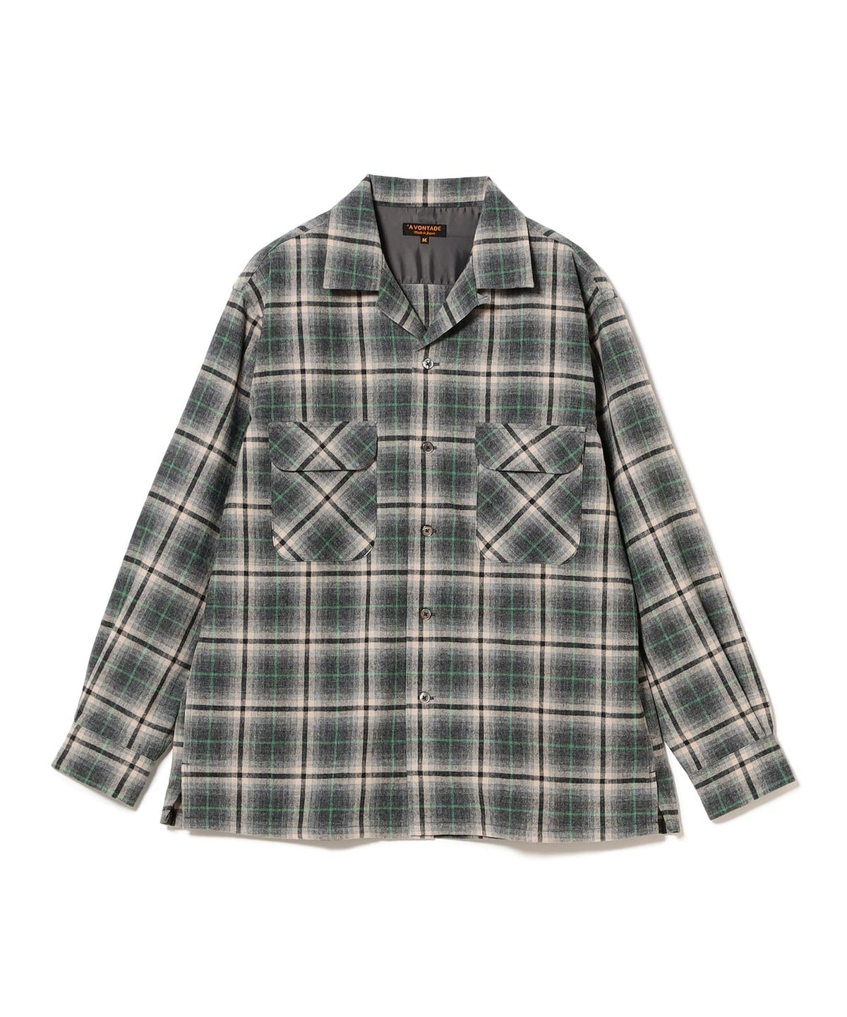 *A VONTADE ア ボンタ―ジ / ウールナイロン チェック柄 オープンカラー シャツ シャツ・ブラウス MEN GREY*GREEN/2 S *A VONTADE ア ボンタ―ジ / ウールナイロン チェック柄 オープンカラー シャツ シャツ・ブラウス MEN GREY*GREEN/2 S