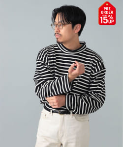 【+15%ポイントUP】SAINT JAMES / ボーダー モックネック ロングスリーブ Tシャツ