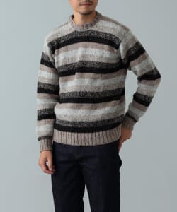 Macalastair × BEAMS F / 別注 ウールシルク ボーダー クルーネックニット