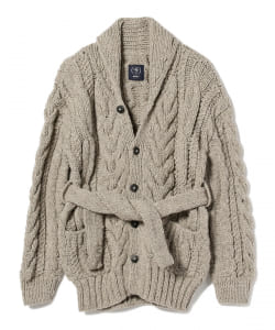 ▲BEAMS F / ケーブル ショールカラー ニットブルゾン