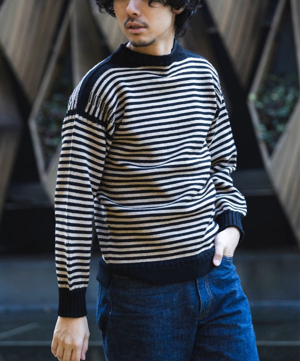 【新品・英国製】BEAMS F GUERNSEY WOOLENS ボーダーニット BEAMS F (BEAMS F)【Special order】GUERNSEY WOOLENS / 1×1 Border