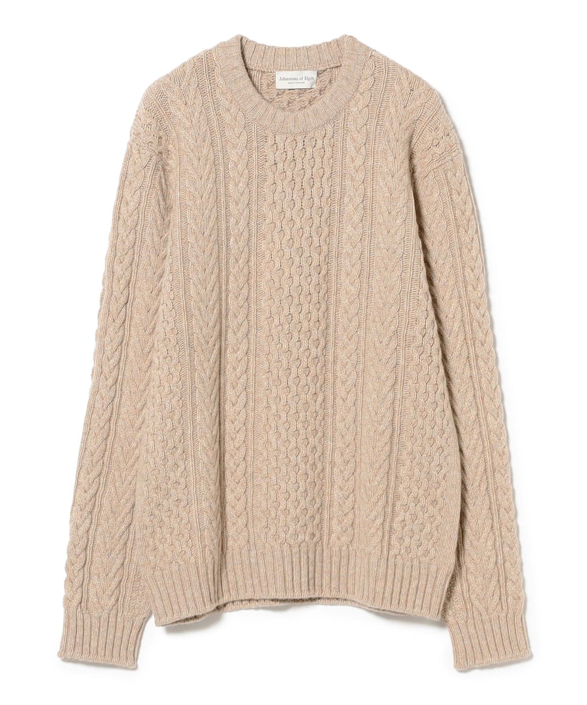 Johnstons of Elgin / カシミヤ ケーブル クルーネックニット トップス MEN BEIGE/HB0210 M Johnstons of Elgin / カシミヤ ケーブル クルーネックニット トップス MEN BEIGE/HB0210 M