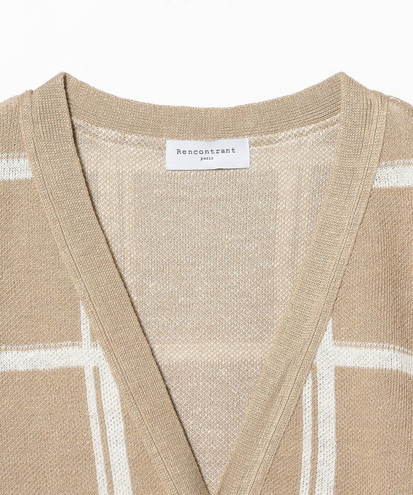 メンズ リネン ウインドウペーン ニットカーディガン