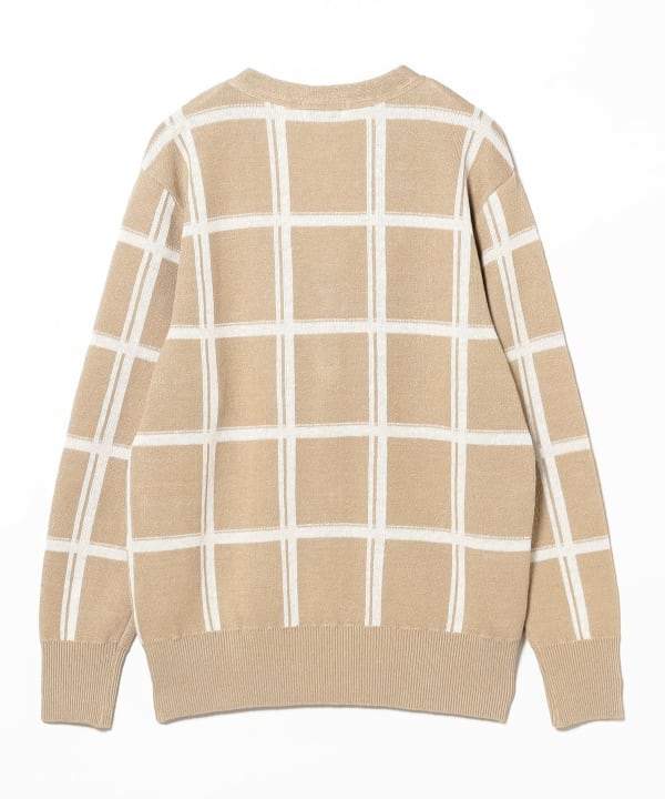 メンズ リネン ウインドウペーン ニットカーディガン