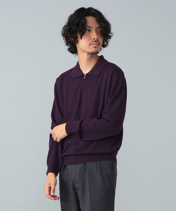 【別注】LORENZONI / 半拉鍊羊毛針織 Polo 衫 模特兒：身高 178cm 尺寸：48
