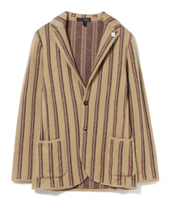LARDINI / コットンリネン オルタネイトストライプ ニットジャケット