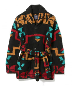 ▲BEAMS F / エスニックパターン ショールカラー ニットブルゾン