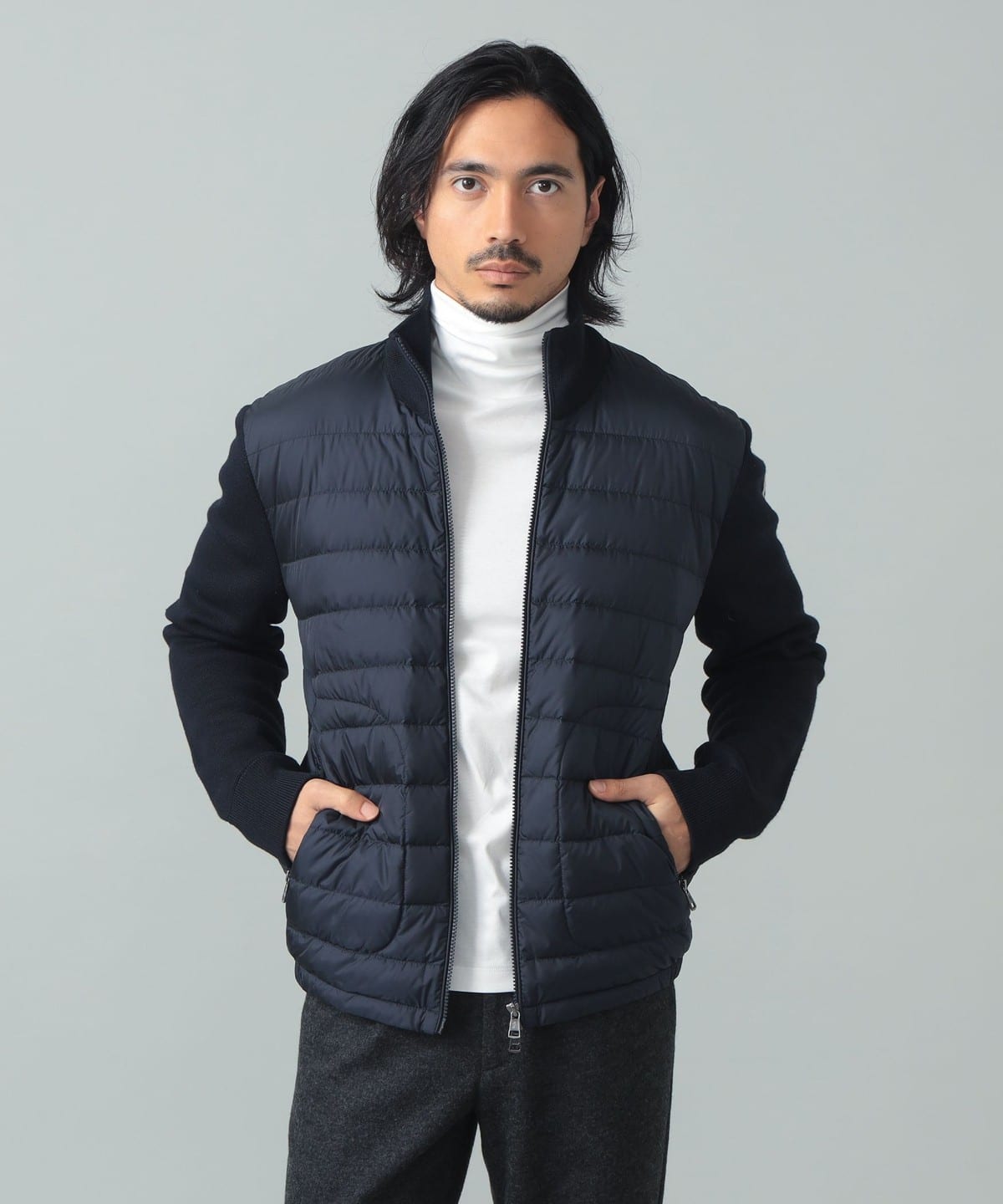 BEAMS F（ビームスF）MONCLER / ニット×ナイロン ダウンカーディガン