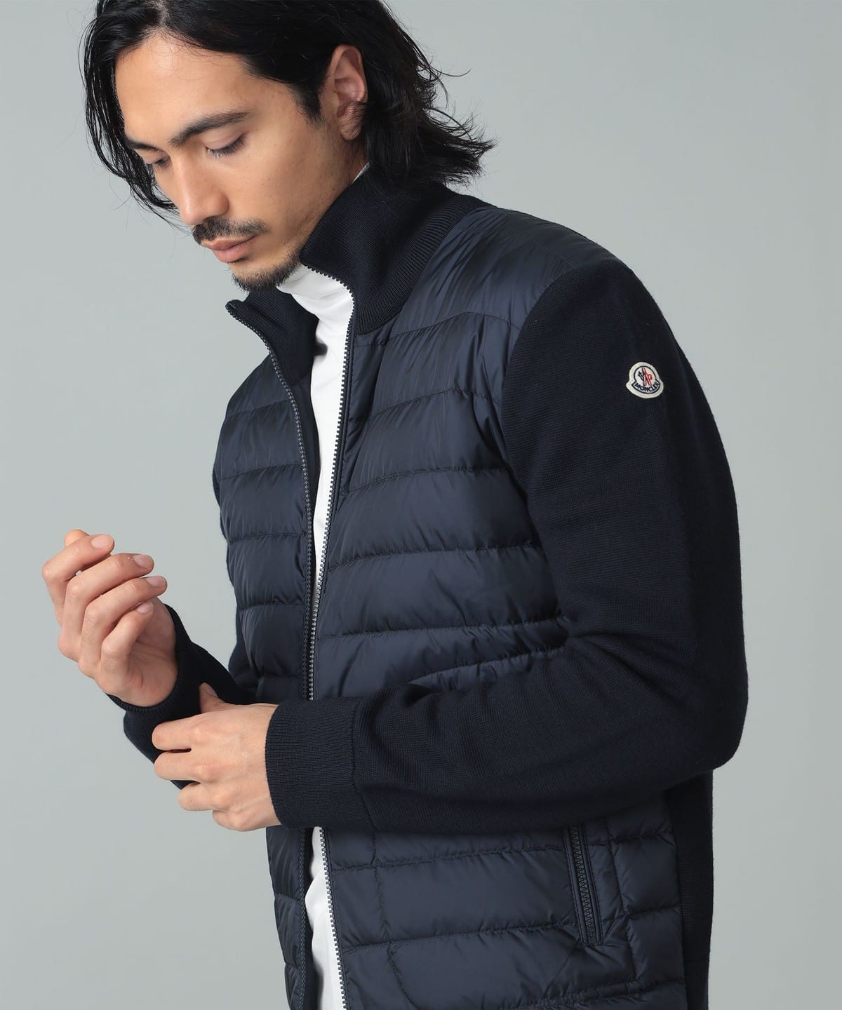 BEAMS F（ビームスF）MONCLER / ニット×ナイロン ダウンカーディガン