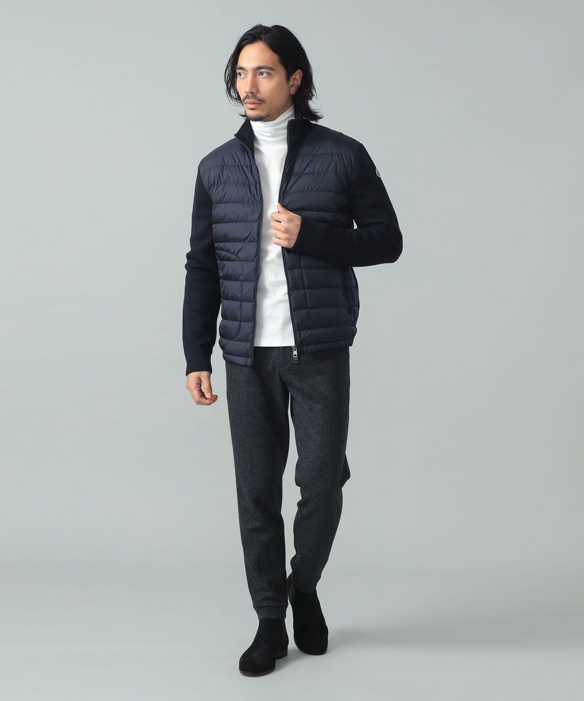 BEAMS F（ビームスF）MONCLER / ニット×ナイロン ダウンカーディガン