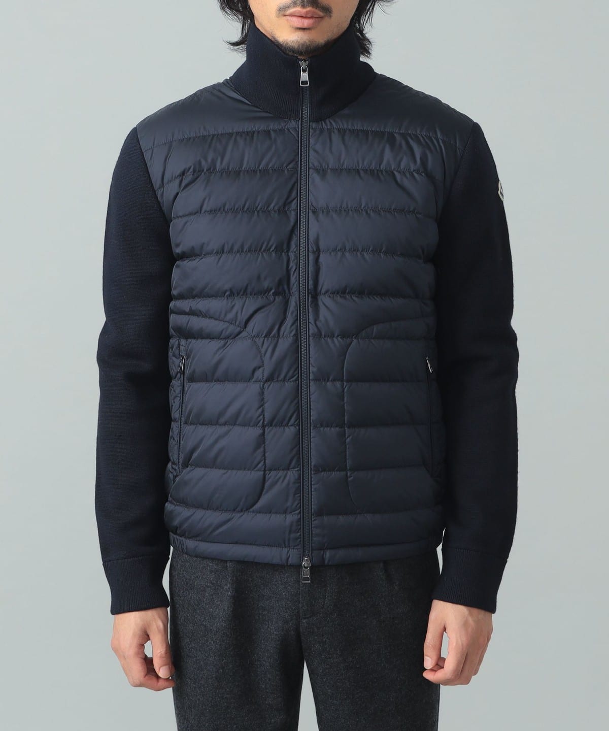 BEAMS F（ビームスF）MONCLER / ニット×ナイロン ダウンカーディガン