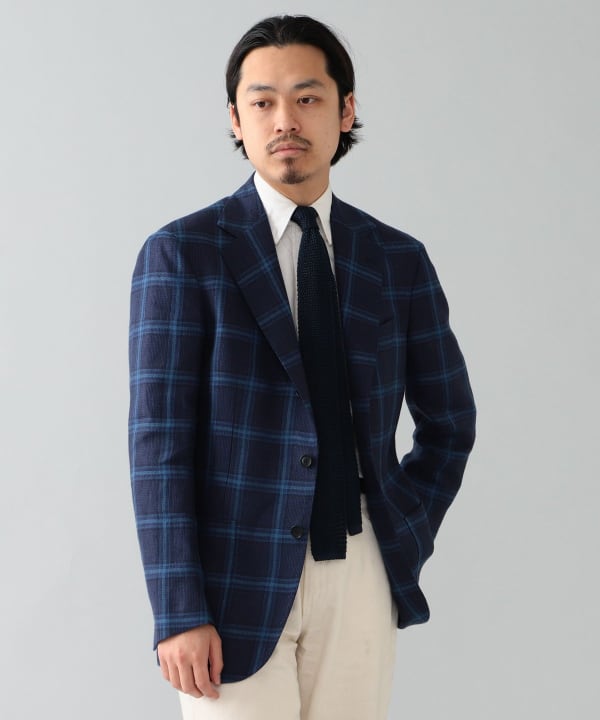 BEAMS F [Outlet] DE PETRILLO / POSILLIPO Linen Blue Check Jacket ...