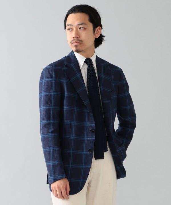 BEAMS F [Outlet] DE PETRILLO / POSILLIPO Linen Blue Check Jacket ...