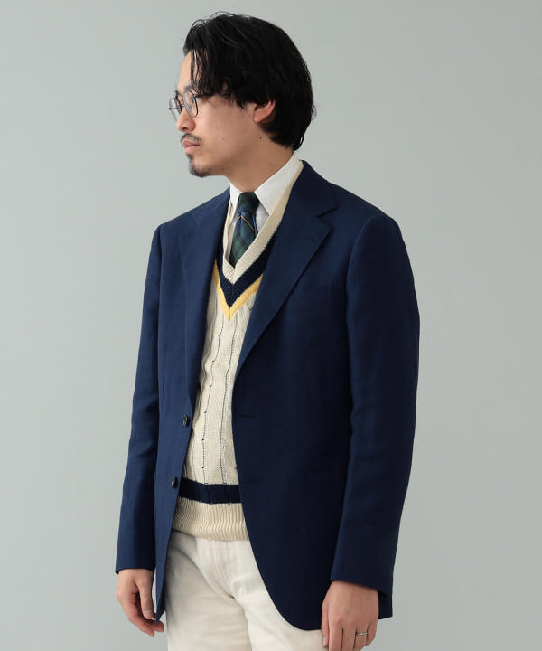 BEAMS F [Outlet] BEAMS F / FOX BROTHERS wool linen navy jacket