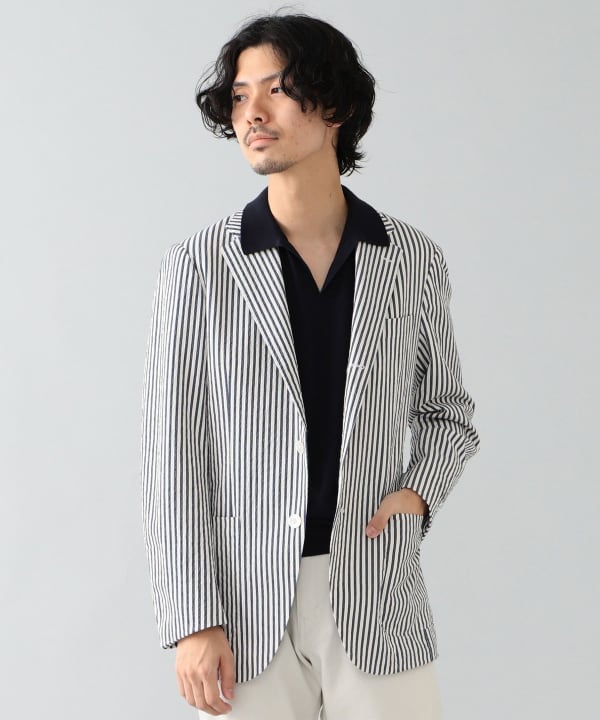 BEAMS F シアサッカー ストライプ ジャケット | mdh.com.sa