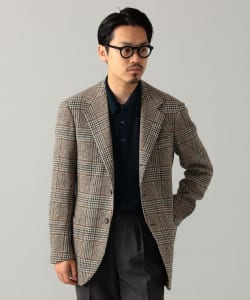 極美品 BEAMS F テーラードジャケット 46 チェック MOON社 茶 紫