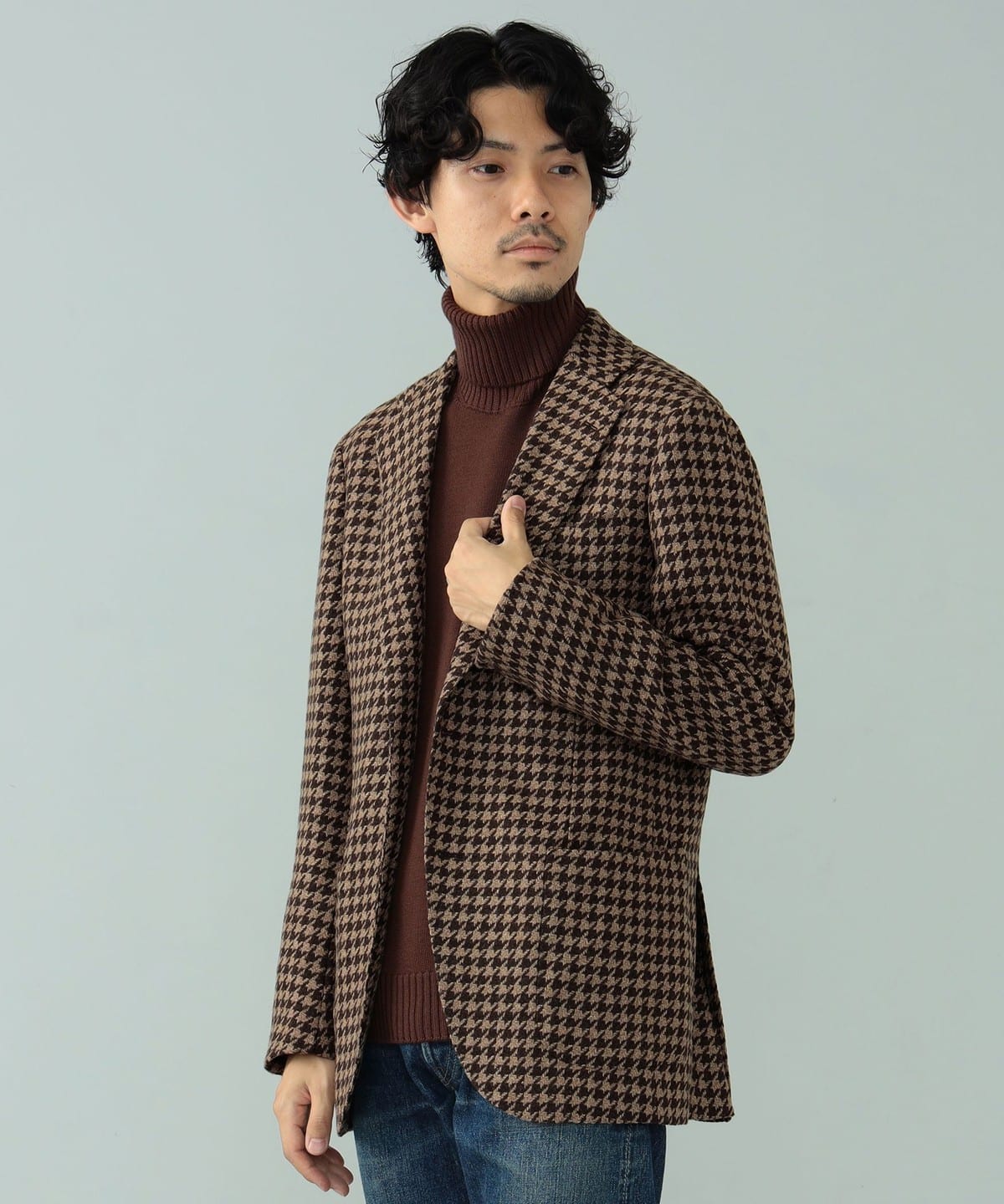 [Outlet] BEAMS F /EASY B OTTO LI mixed fabric houndstooth jacket