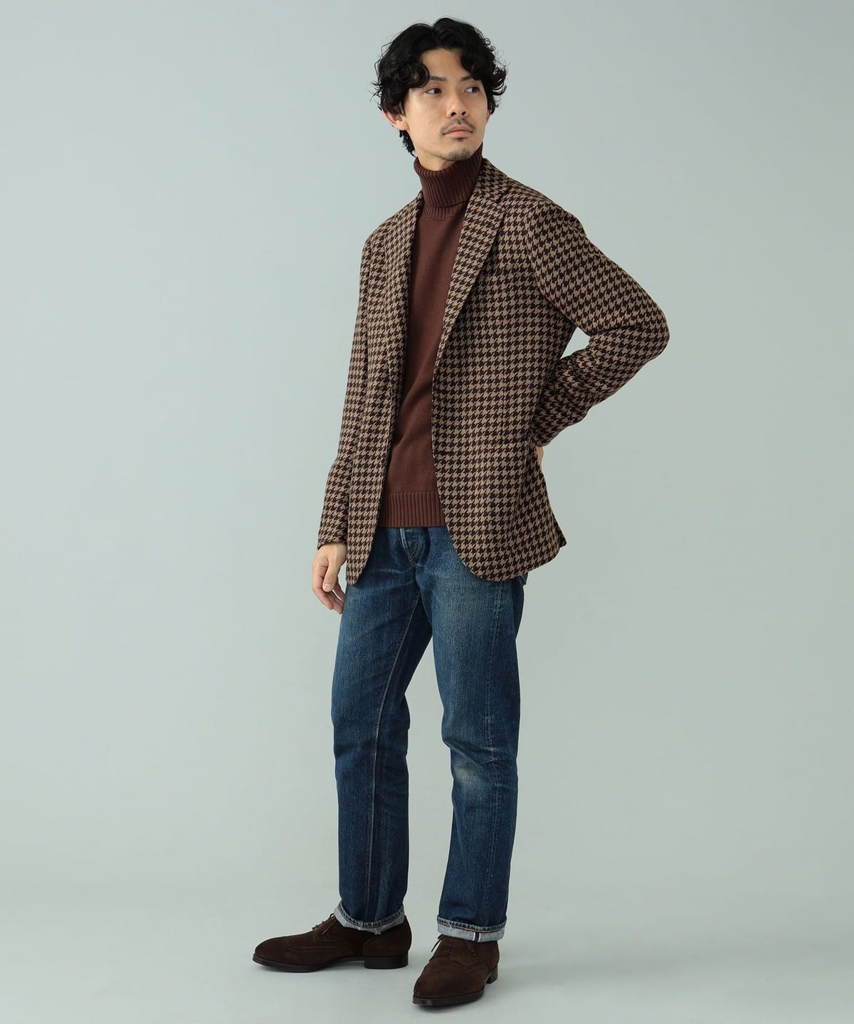 [Outlet] BEAMS F /EASY B OTTO LI mixed fabric houndstooth jacket