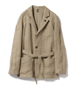 ▲LARDINI / リネン グレンプレイド ベルテッド3ボタンジャケット