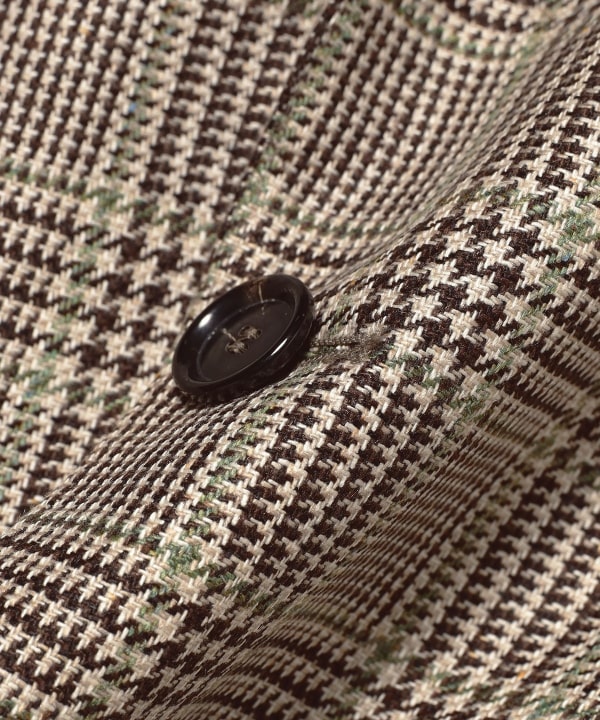 美品✨BEAMS F シルク&リネン テーラードジャケット ペンチェック 48 BEAMS F（ビームスF）FERLA ミックスファブリック グレン