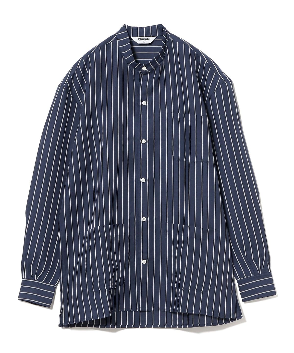 【別注】Placide / リネンコットン ピンストライプ バンドカラーシャツ シャツ・ブラウス MEN NAVY/004 3 【別注】Placide / リネンコットン ピンストライプ バンドカラーシャツ シャツ・ブラウス MEN NAVY/004 3