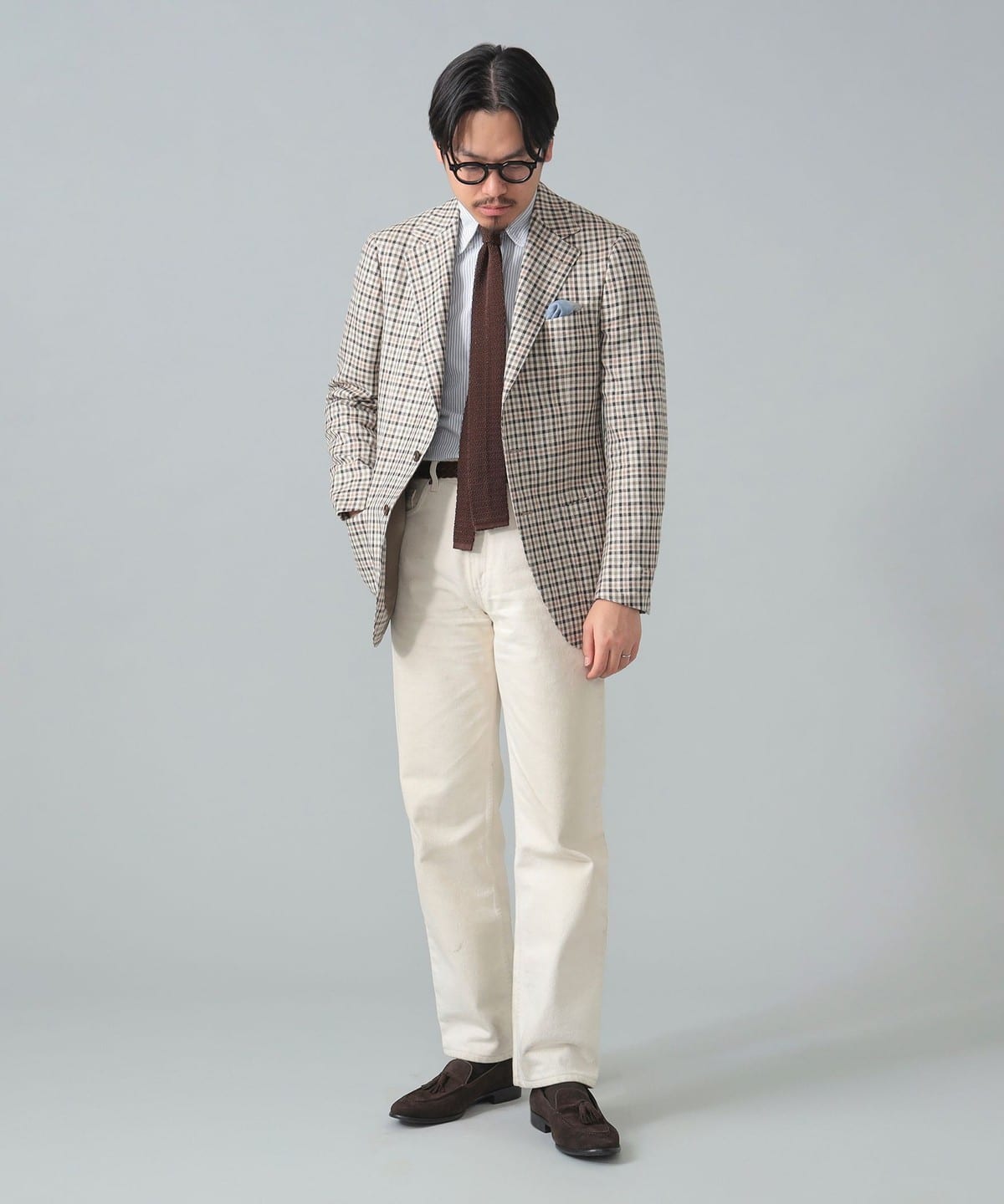 BEAMS F（BEAMS F）E.THOMAS 混合面料格纹夹克 （夹克定制夹克） | BEAMS