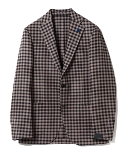 ▲LARDINI / ウールリネンブロックチェック 3ボタンジャケット◎
